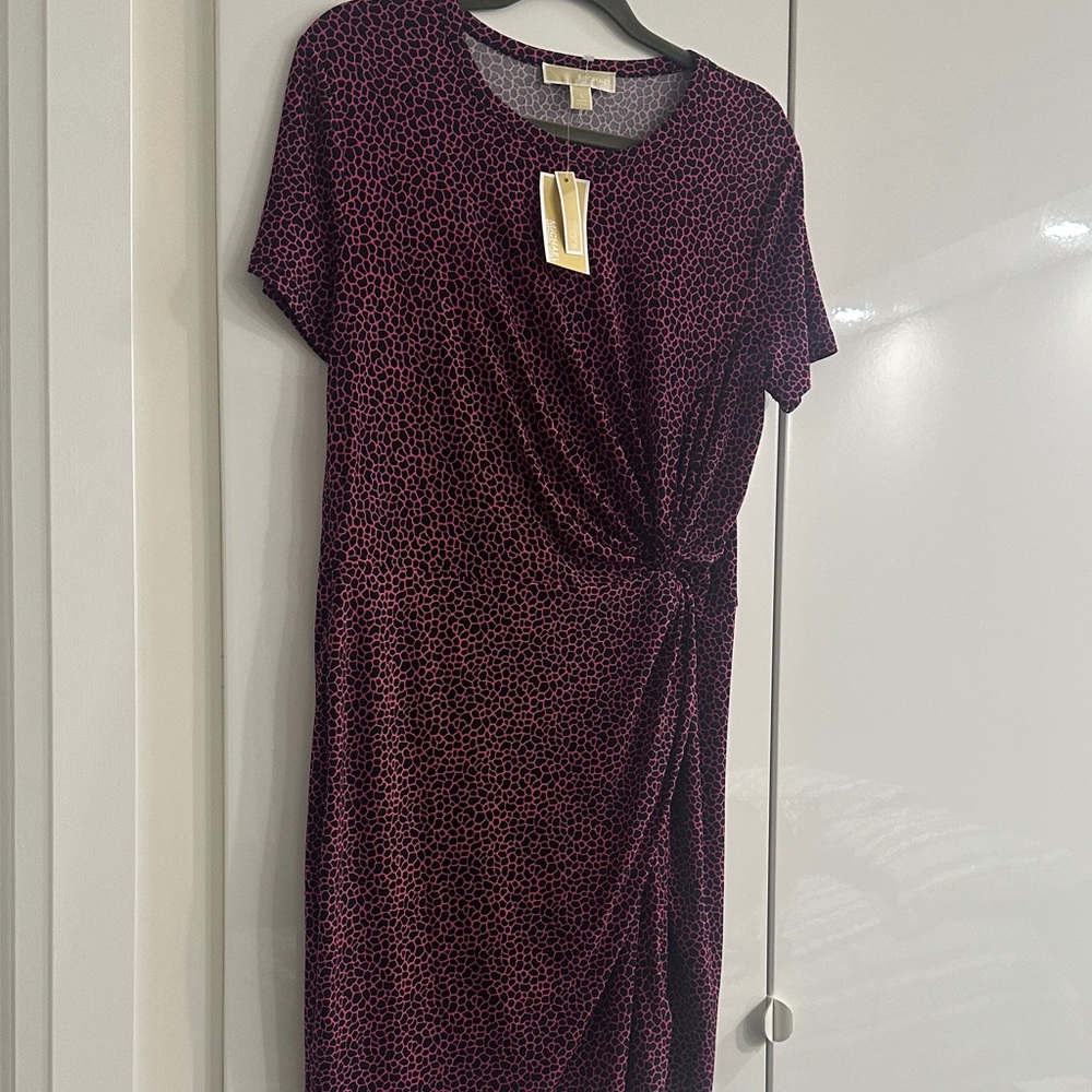 MICHAEL Michael Kors Black and Pink Patterned Midi Dress
